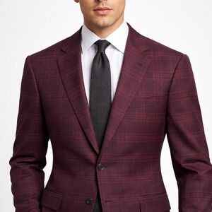 Ermenegildo Zegna Sport Coat Blazer Burgundy Plaid Wool Silk Italy IT 52R